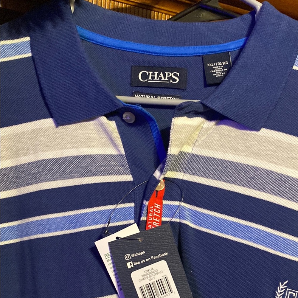 Chaps Blue and Gray Polo Shirt Nautical Stripes